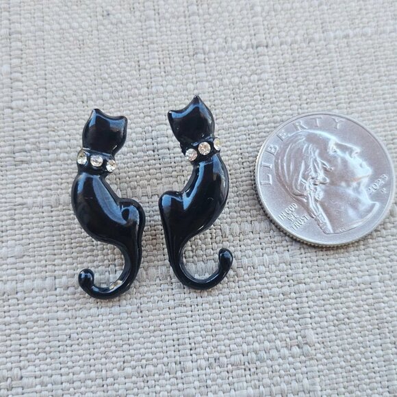 Black Cat Earrings Vintage Fashion Jewelry Earrings Crystals Accent Earrings - Picture 10 of 11